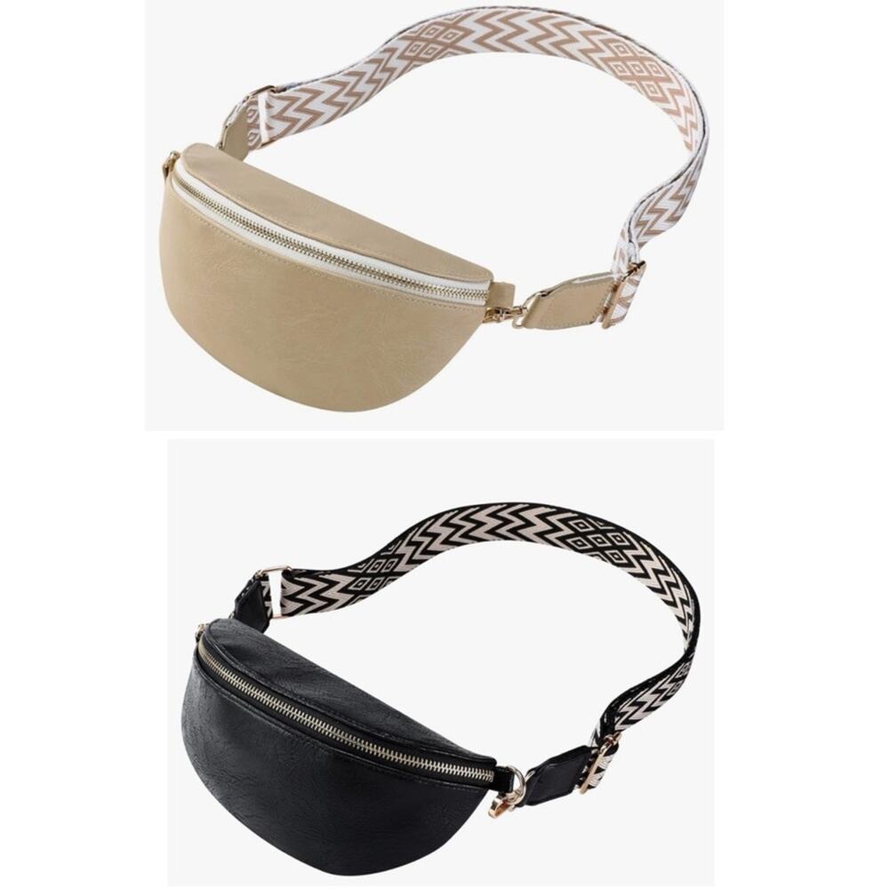 Haibolan‎ 2 Vegan Leather Belt Bags, 1 black, 1 cream Versatile Adjustable